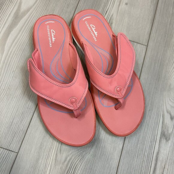 NEW CLARKS Women's Cloudsteppers Glide Post Strawberry Pink Flip Flops Size 11M - Picture 3 of 9